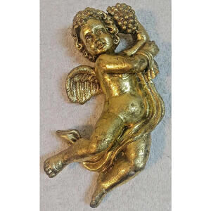 Vintage 7" Goldtone Cherub Angel Wall Plaque Hanging Decor